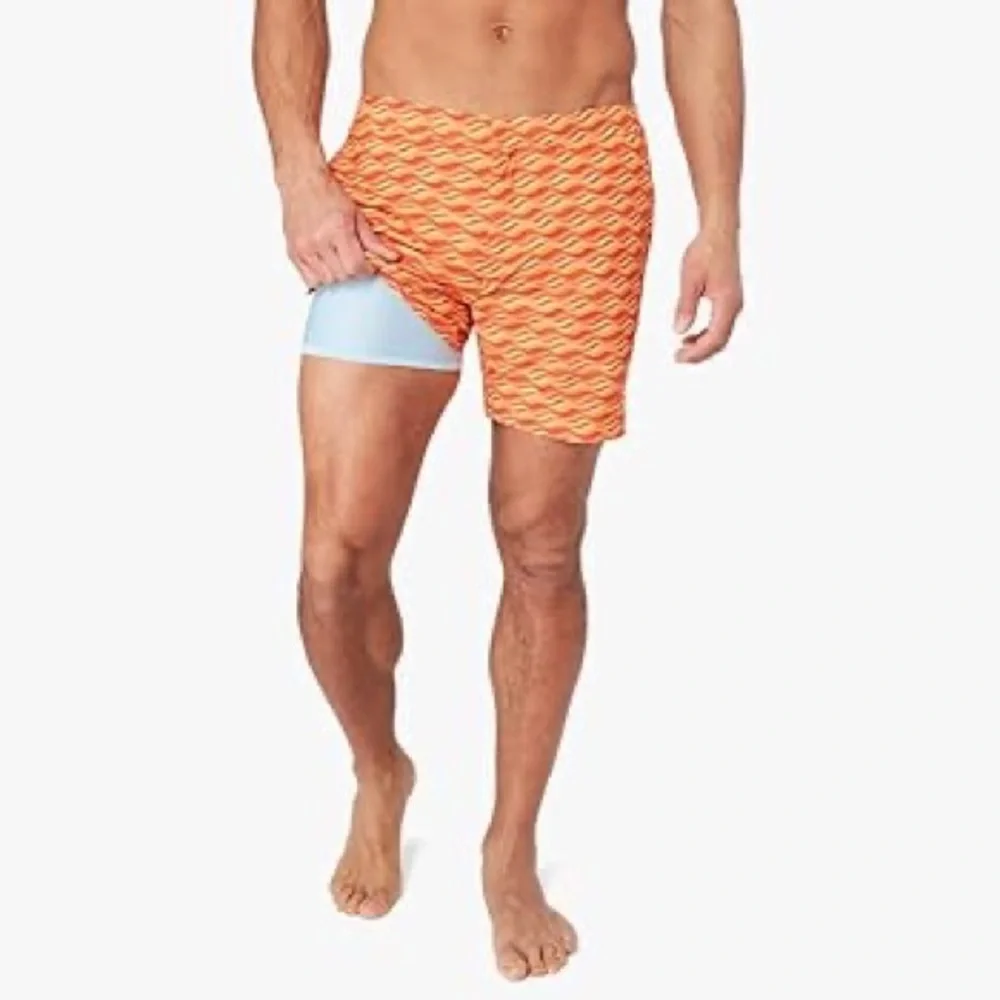 Fair Harbor Orange Wave Pattern Men’s Swim Trunks